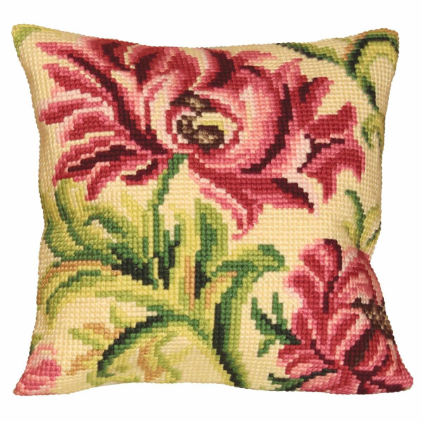 CdA stamped cross stitch kit cushion "Wild Rose in Right" 5010, 40x40cm, DIY
