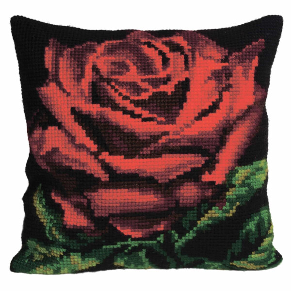 CdA stamped cross stitch kit cushion "Red Rose" 5104, 40x40cm, DIY