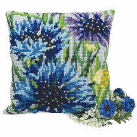 CdA stamped cross stitch kit cushion "Blue Flowers" 5108, 40x40cm, DIY