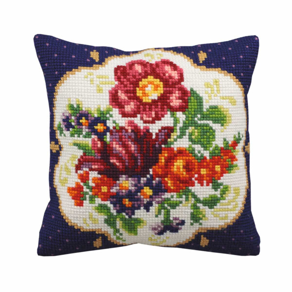 CdA stamped cross stitch kit cushion "Left bouquet" 5141, 40x40cm, DIY