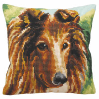 Collection D-Art kruissteekkussen "Lassie - hond" 5159, 40x40cm, borduurpatroon getekend