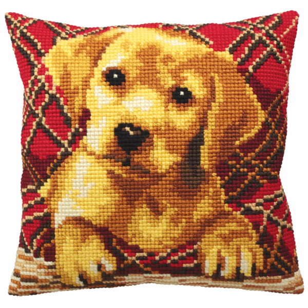 Almohada de punto de cruz CdA "Brandy - perro" 5160, 40x40cm, patrón de bordado dibujado