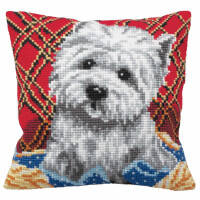 CdA stamped cross stitch kit cushion "Bichon - Dog" 5161, 40x40cm, DIY