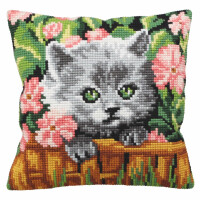 CdA stamped cross stitch kit cushion "Minou - Cat" 5163, 40x40cm, DIY