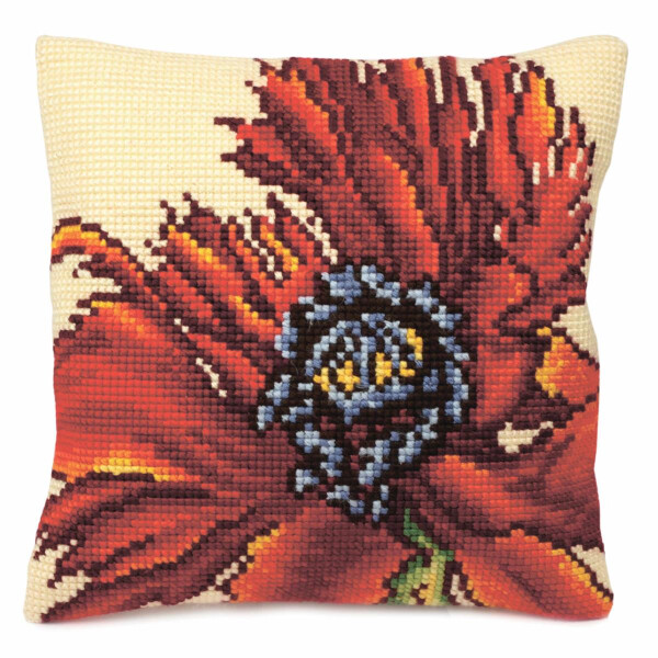 CdA stamped cross stitch kit cushion "Extravagante Poppy " 5167, 40x40cm, DIY