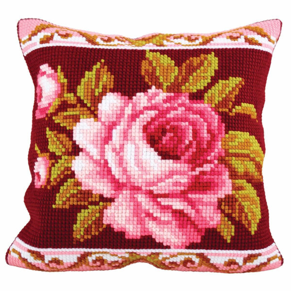 CdA stamped cross stitch kit cushion "Romantic Rose II" 5179, 40x40cm, DIY