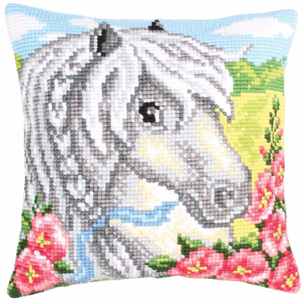 CdA stamped cross stitch kit cushion "White horse" 5207, 40x40cm, DIY