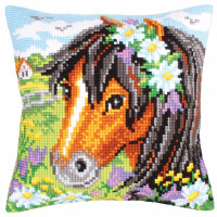 CdA stamped cross stitch kit cushion "Daisy Chain - Horse" 5208, 40x40cm, DIY