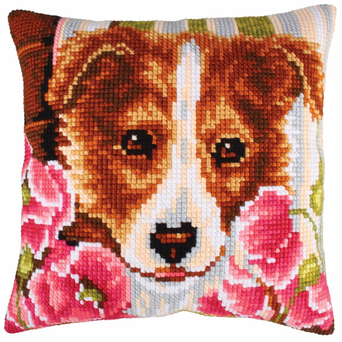 CdA stamped cross stitch kit cushion "Dog and pink...