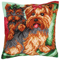 CdA stamped cross stitch kit cushion "Dogs on armchair" 5214, 40x40cm, DIY