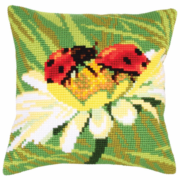 CdA stamped cross stitch kit cushion "Ladybug on camomile" 5219, 40x40cm, DIY