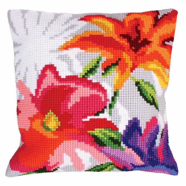 CdA stamped cross stitch kit cushion "Stylish Flowers" 5226, 40x40cm, DIY
