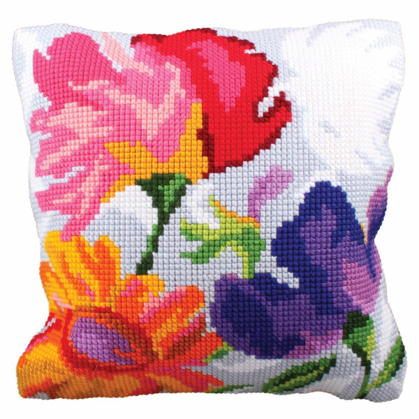 CdA stamped cross stitch kit cushion "Stylish Flowers" 5227, 40x40cm, DIY