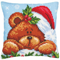 CdA Kreuzstichkissen "Weihnachten mit einem Teddybär" 5240, 40x40cm, Stickbild vorgezeichnet