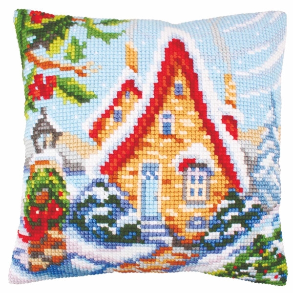 CdA stamped cross stitch kit cushion "Fairy cottage" 5244, 40x40cm, DIY