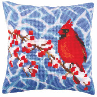 CdA stamped cross stitch kit cushion "Winter red berries" 5248, 40x40cm, DIY