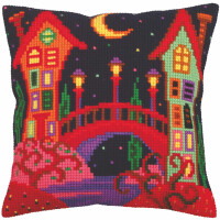 CdA stamped cross stitch kit cushion "Bridge to fairy tale" 5257, 40x40cm, DIY