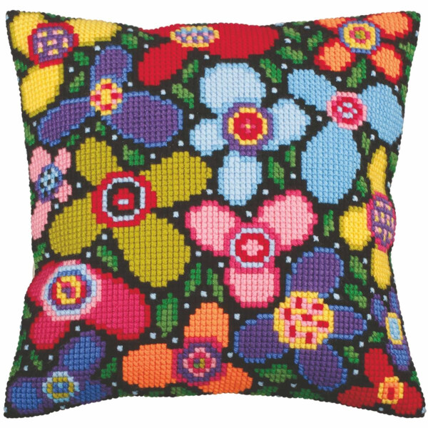Collection D-Art kruissteeksteek pad "Flower lightening" 5259, 40x40cm, borduurpatroon getekend