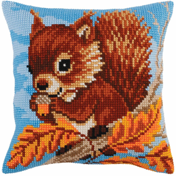 CdA stamped cross stitch kit cushion "Squirrel with a nut" 5270, 40x40cm, DIY