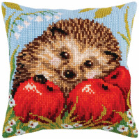 CdA stamped cross stitch kit cushion "Hedgehog with apples" 5271, 40x40cm, DIY