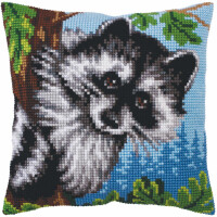 CdA stamped cross stitch kit cushion "Little raccoon" 5273, 40x40cm, DIY
