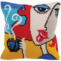 CdA stamped cross stitch kit cushion "Fragrant coffee " 5279, 40x40cm, DIY