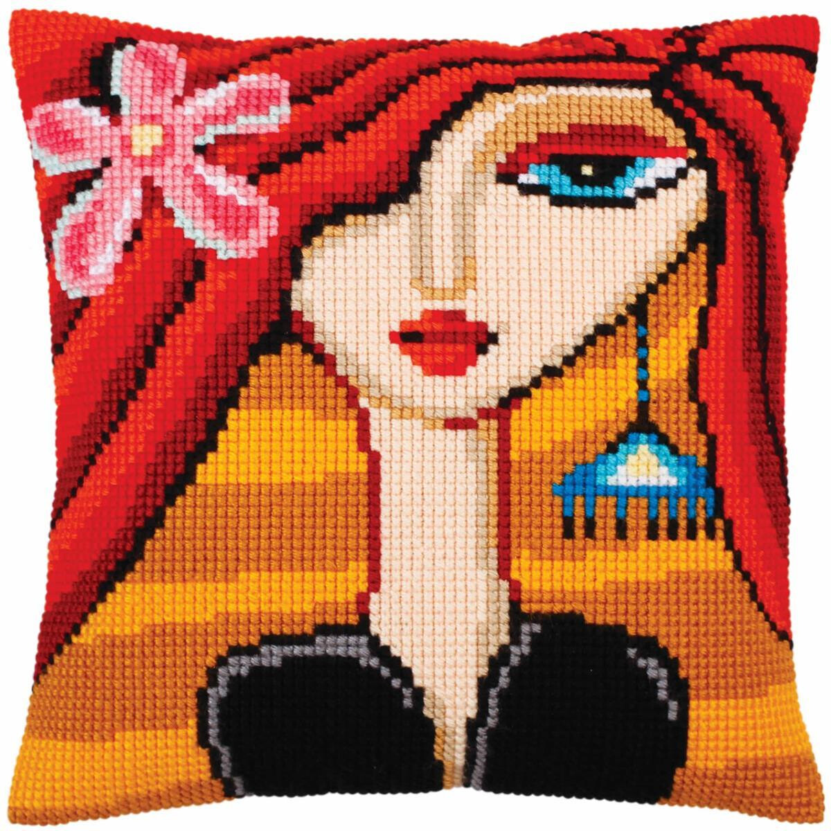 CdA stamped cross stitch kit cushion "Girl with a...