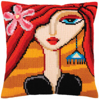 CdA stamped cross stitch kit cushion "Girl with a turquoise earring " 5281, 40x40cm, DIY