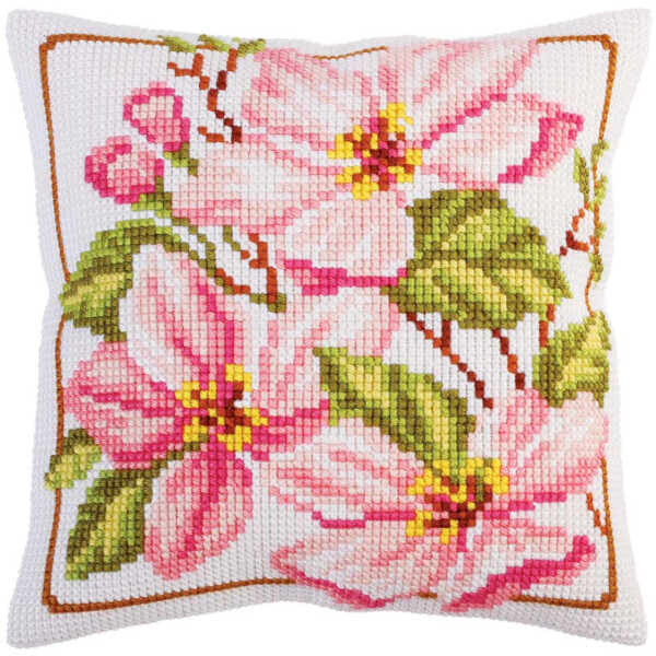 CdA stamped cross stitch kit cushion "Pink magnolia" 5291, 40x40cm, DIY