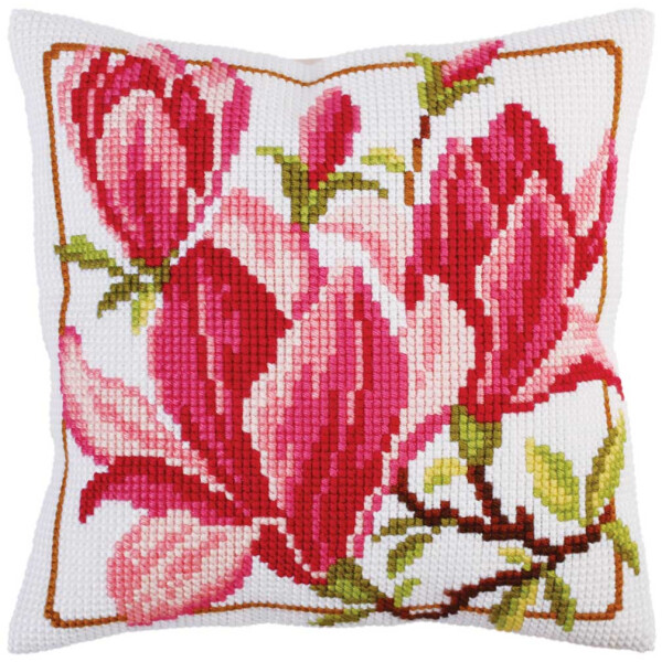 CdA stamped cross stitch kit cushion "Magnolia flowers" 5292, 40x40cm, DIY
