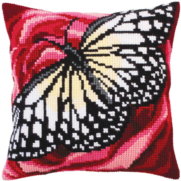 Cuscino in CdA punto croce "Butterfly graphics" 5311, 40x40cm, motivo ricamo disegnato
