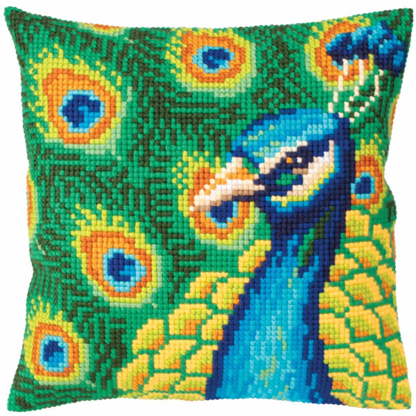 CdA stamped cross stitch kit cushion "Proud peacock " 5327, 40x40cm, DIY