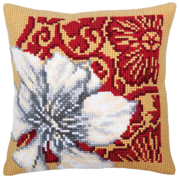 CdA stamped cross stitch kit cushion "White lotus" 5330, 40x40cm, DIY