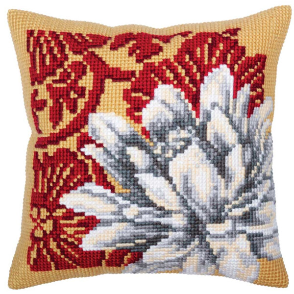 CdA stamped cross stitch kit cushion "White lotus" 5331, 40x40cm, DIY