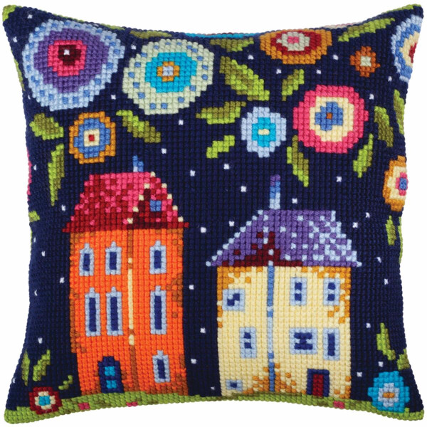 CdA stamped cross stitch kit cushion "Bloomy street" 5347, 40x40cm, DIY