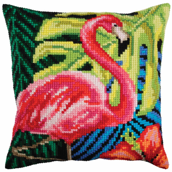 CdA stamped cross stitch kit cushion "Pink flamingo" 5361, 40x40cm, DIY