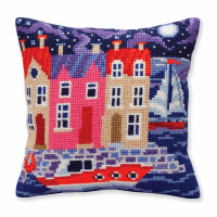 CdA stamped cross stitch kit cushion "Night harbor" 5385, 40x40cm, DIY