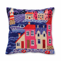 CdA stamped cross stitch kit cushion "Night harbor" 5386, 40x40cm, DIY
