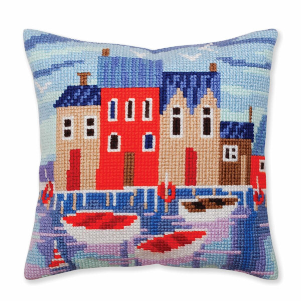 CdA stamped cross stitch kit cushion "Serene harbor " 5387, 40x40cm, DIY