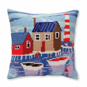 CdA stamped cross stitch kit cushion "Serene harbor...
