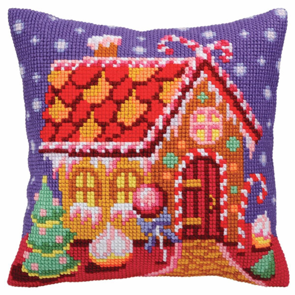 CdA stamped cross stitch kit cushion "Gingerbread lodge" 5391, 40x40cm, DIY