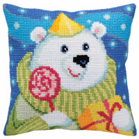 CdA stamped cross stitch kit cushion "Candy Teddy" 5393, 40x40cm, DIY