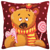 CdA stamped cross stitch kit cushion "Candy Teddy" 5394, 40x40cm, DIY