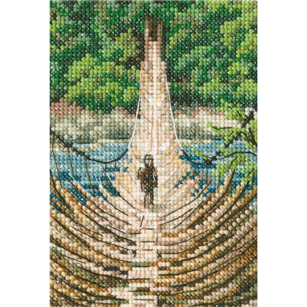 rto kruissteek set "Hangende bamboebrug aan de Siang rivier" c311, telpatroon, 9x13,5 cm