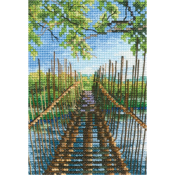 rto kruissteek set "Voetgangersbrug over Lake Austin" c313, telpatroon, 9x13,5 cm