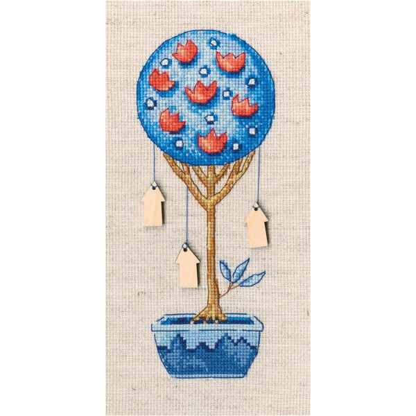 RTO counted Cross Stitch Kit with plywood form "Topiary - tree of happiness" CBE9015, 7x17,5 cm, DIY