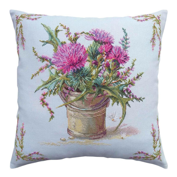 RTO counted Cross Stitch Kit cushion "Thistle and heather" CU058, 40x40 cm, DIY