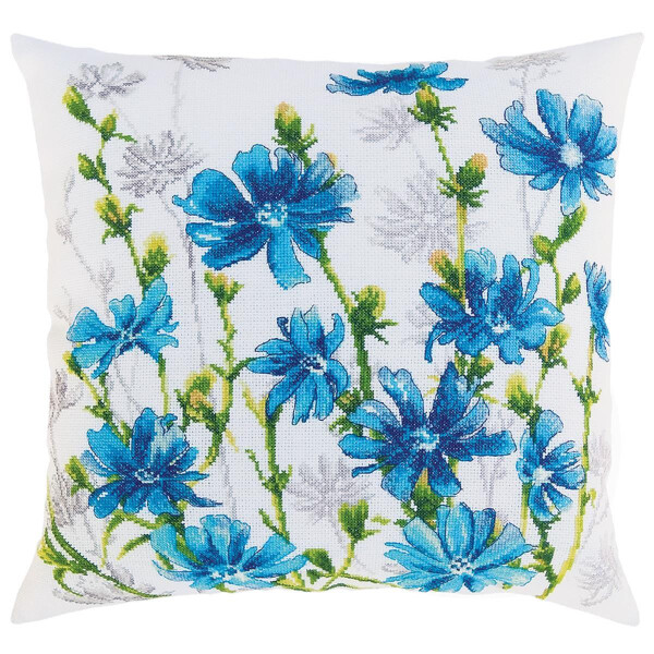 RTO counted Cross Stitch Kit cushion "Chicory blossoms" CU059, 40x40 cm, DIY