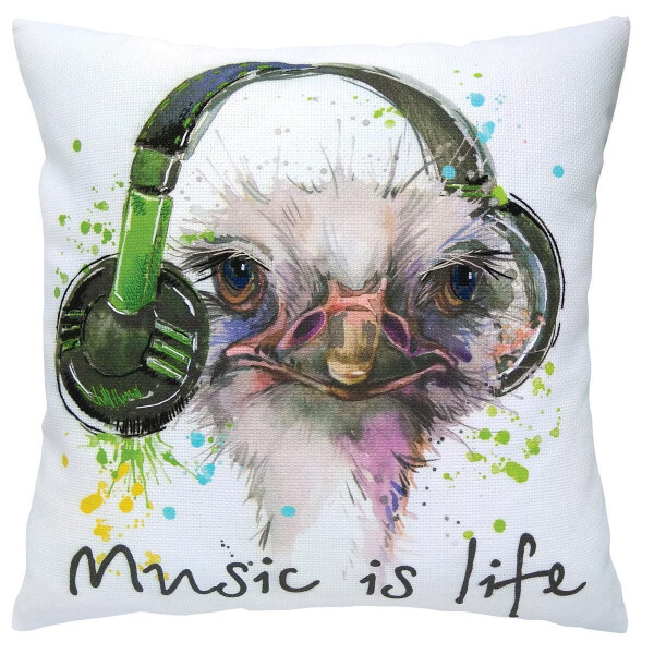 RTO stamped Satin Stitch Stitch Kit cushion "Music is life" DT-M018, 40x40 cm, DIY