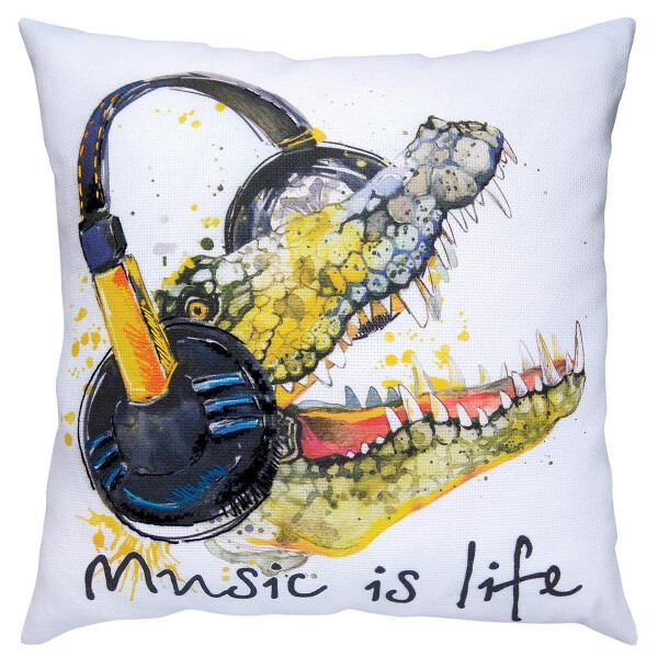 RTO stamped Satin Stitch Stitch Kit cushion "Music is life" DT-M019, 40x40 cm, DIY